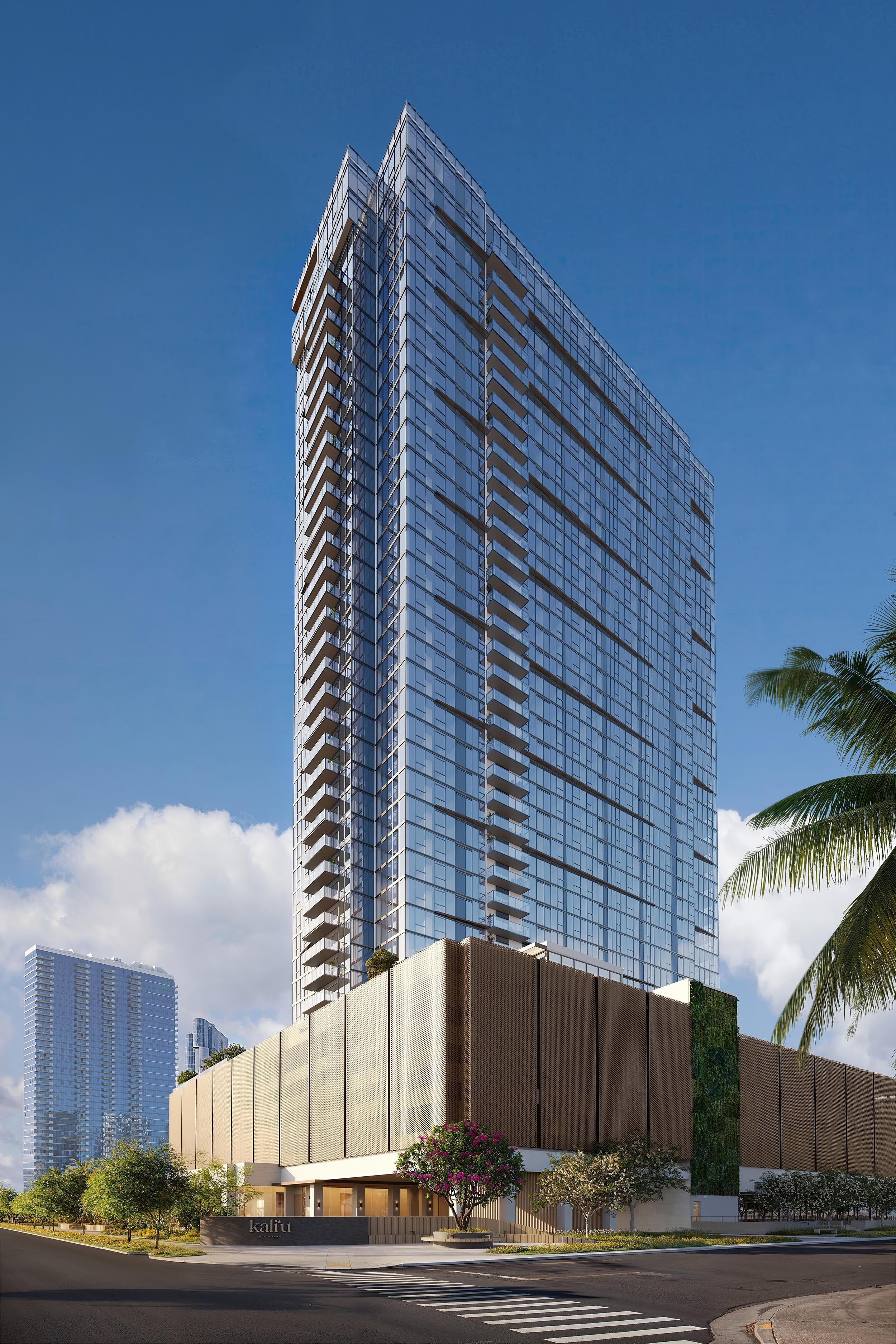 Kali'u Ala Moana tower rising above Kaka'ako