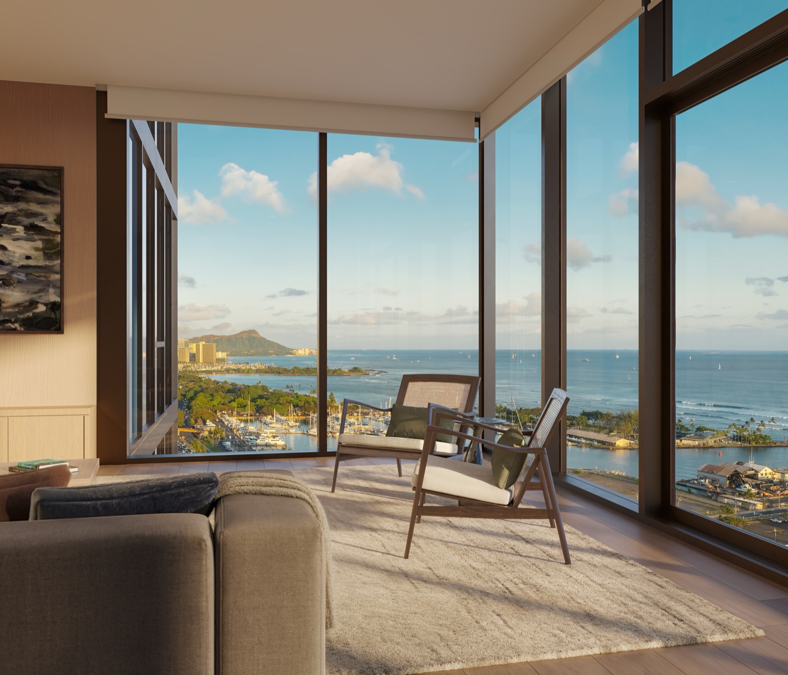Residence living room with ocean views